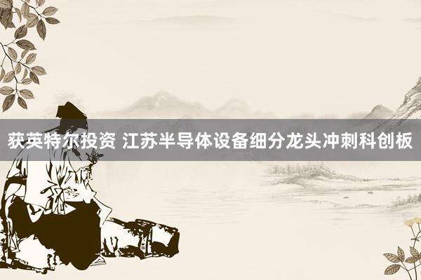 获英特尔投资 江苏半导体设备细分龙头冲刺科创板