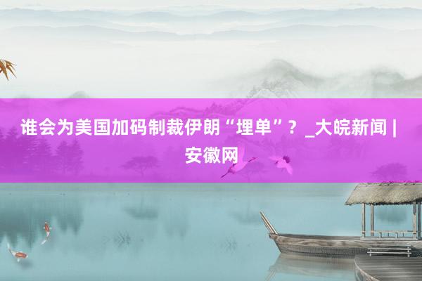 谁会为美国加码制裁伊朗“埋单”？_大皖新闻 | 安徽网