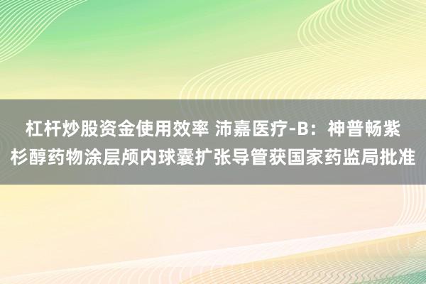 杠杆炒股资金使用效率 沛嘉医疗-B：神普畅紫杉醇药物涂层颅内球囊扩张导管获国家药监局批准