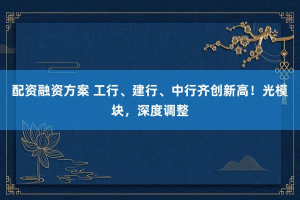 配资融资方案 工行、建行、中行齐创新高！光模块，深度调整
