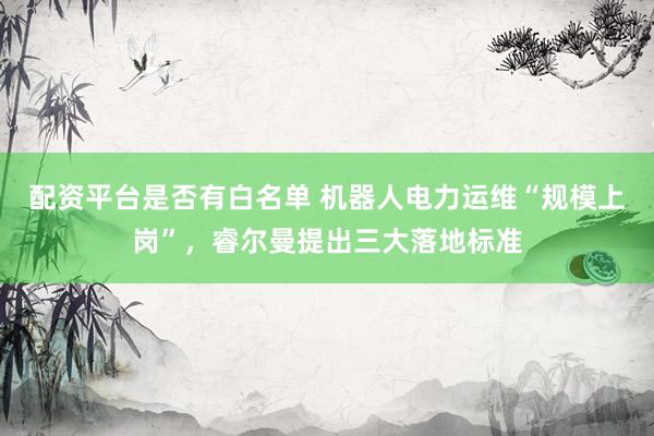 配资平台是否有白名单 机器人电力运维“规模上岗”，睿尔曼提出三大落地标准